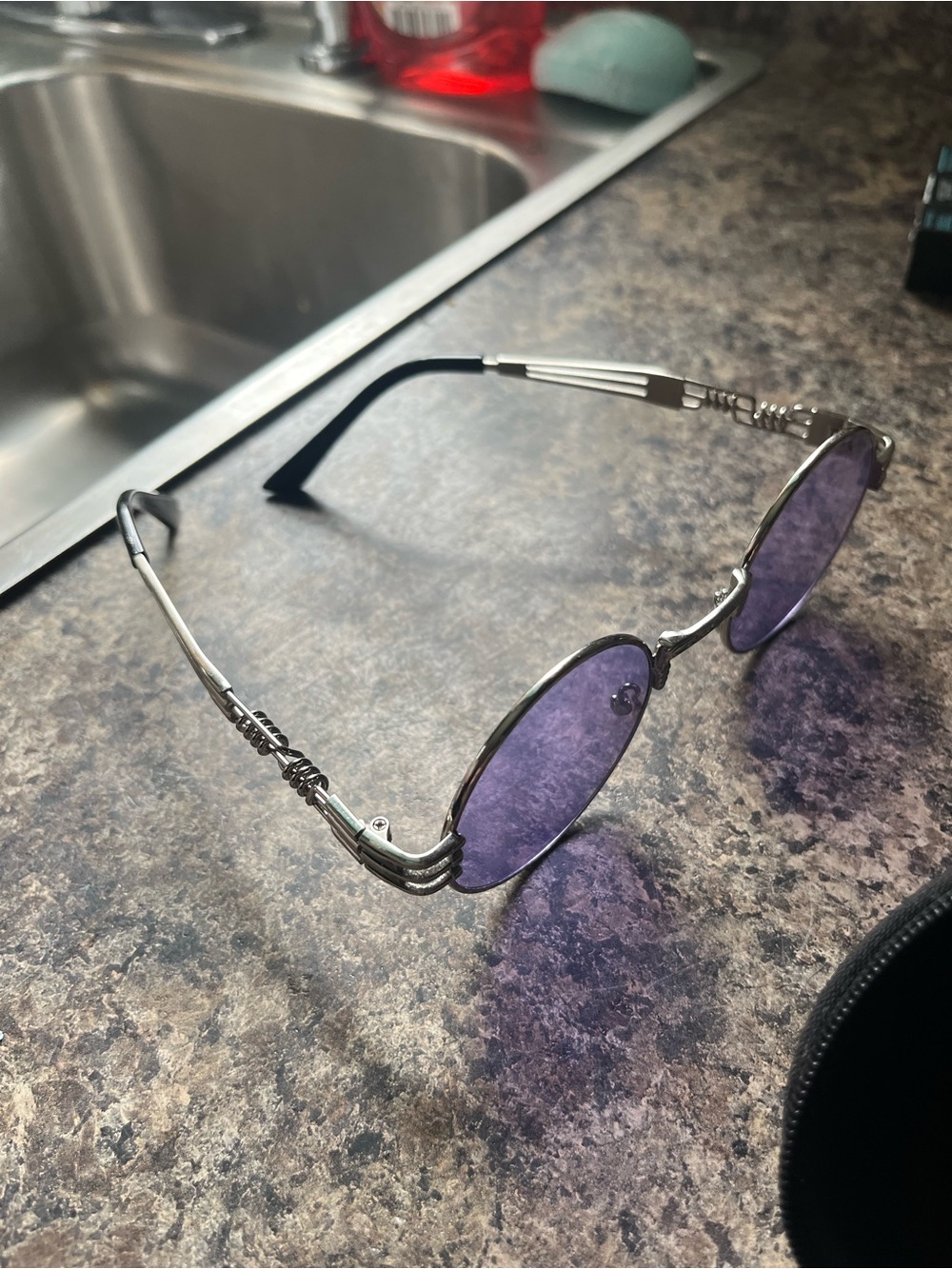 Jean Paul Gaultier Silver Frame Sunglasses with Purple Lenses